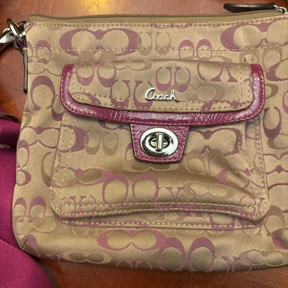 Coach Tan and Pink Signature Crossbody Bag - Picture 3 of 13